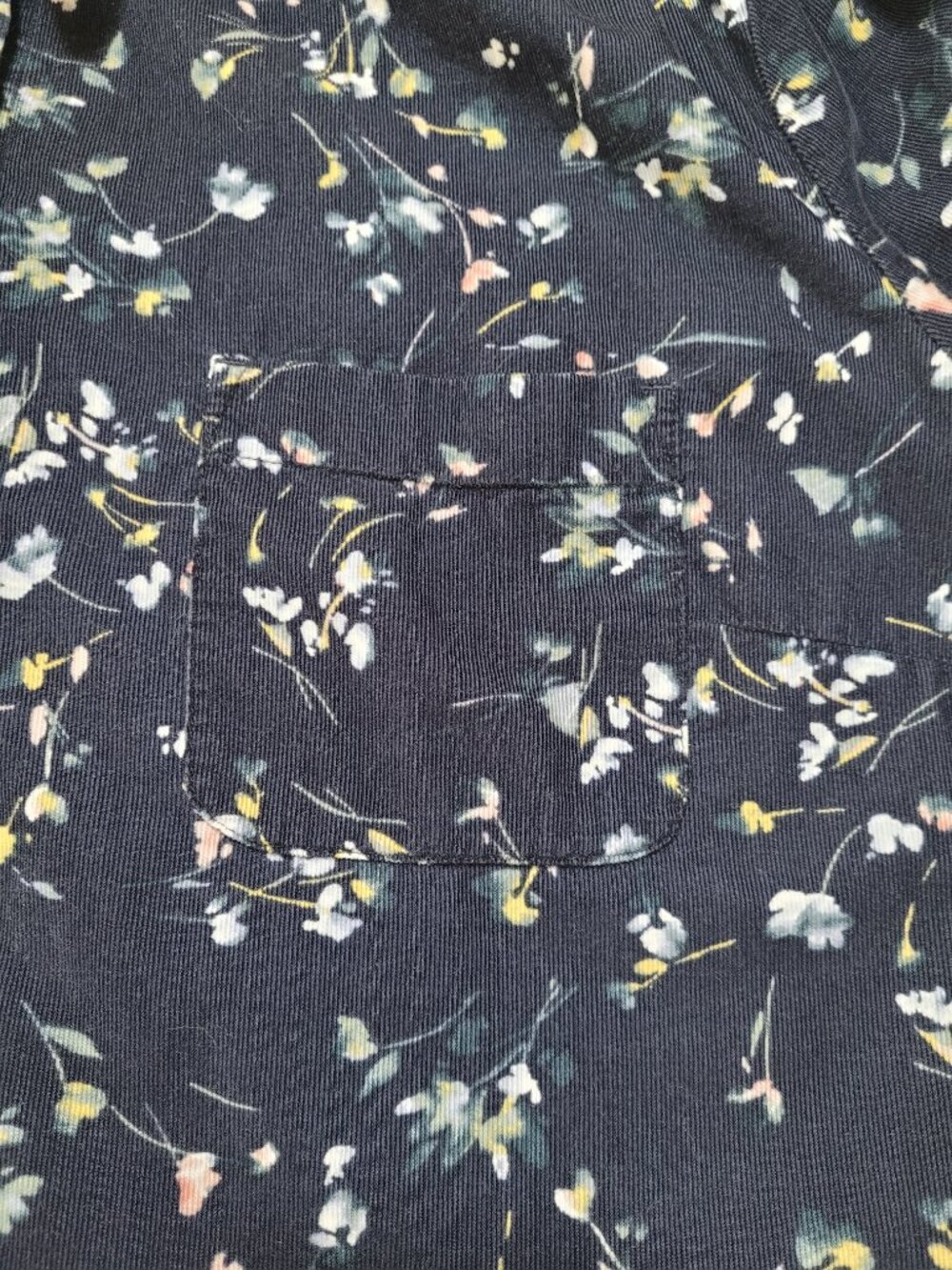 J. Jill Navy Blue Floral Corduroy Button Down Blouse Top Medium Coastal Grandma - Picture 8 of 10